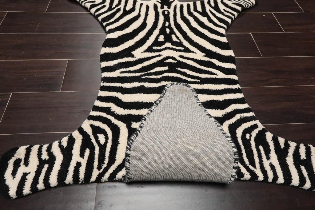Zebra Handmade 100% Wool Novelty/Animal Oriental Area Rug Black 3'x5'