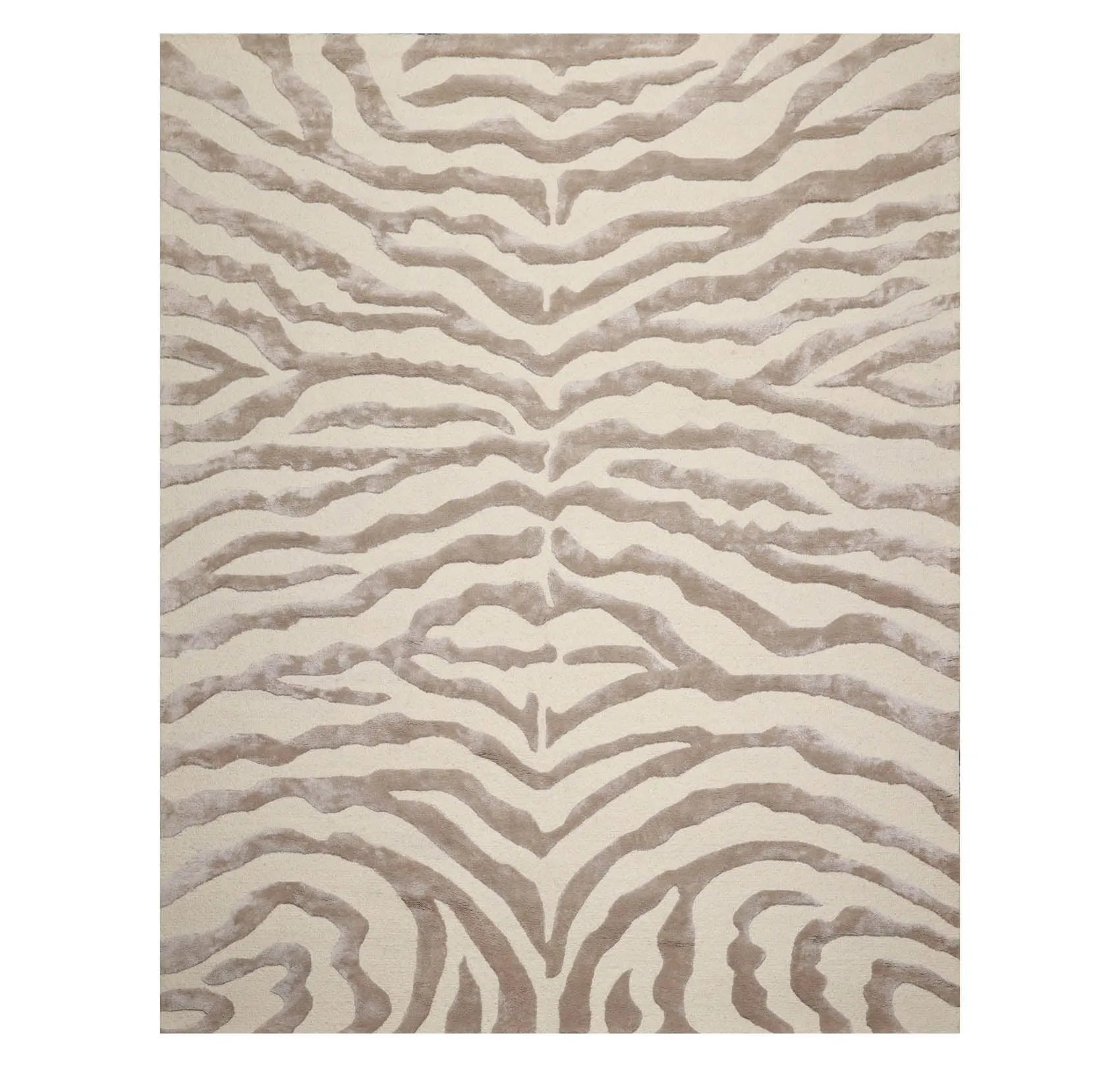 Multi Sizes Handmade Wool & Faux Silk Animal Print Zebra Area Rug Ivory Taupe