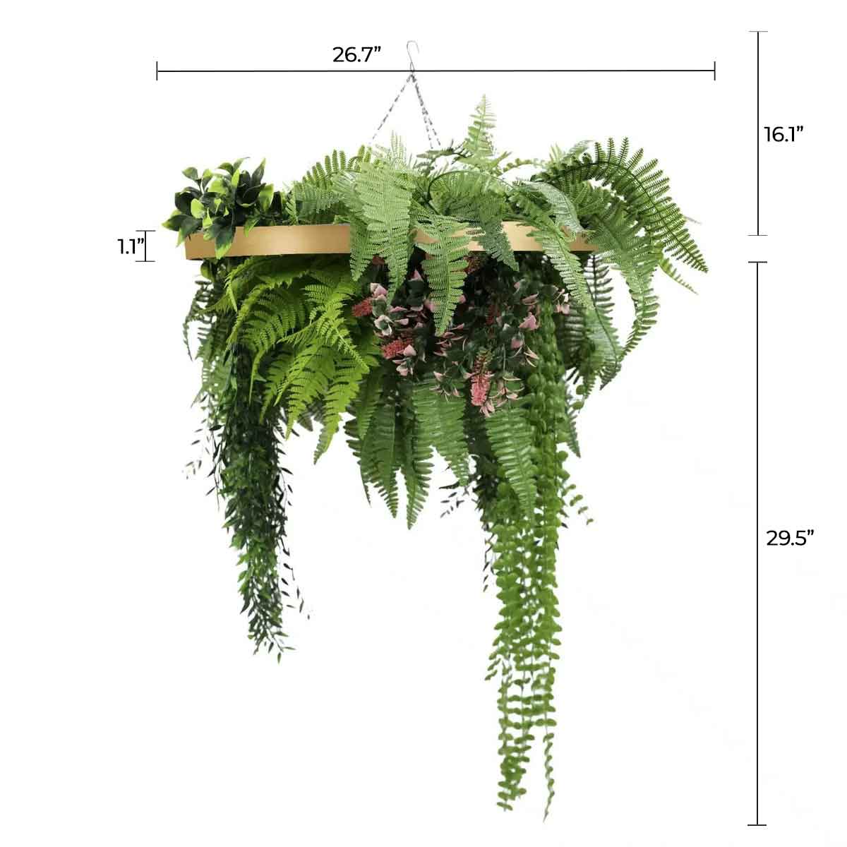 Gold Framed Roof Hanging Disc With Draping Life-Like Plants 23.6"
