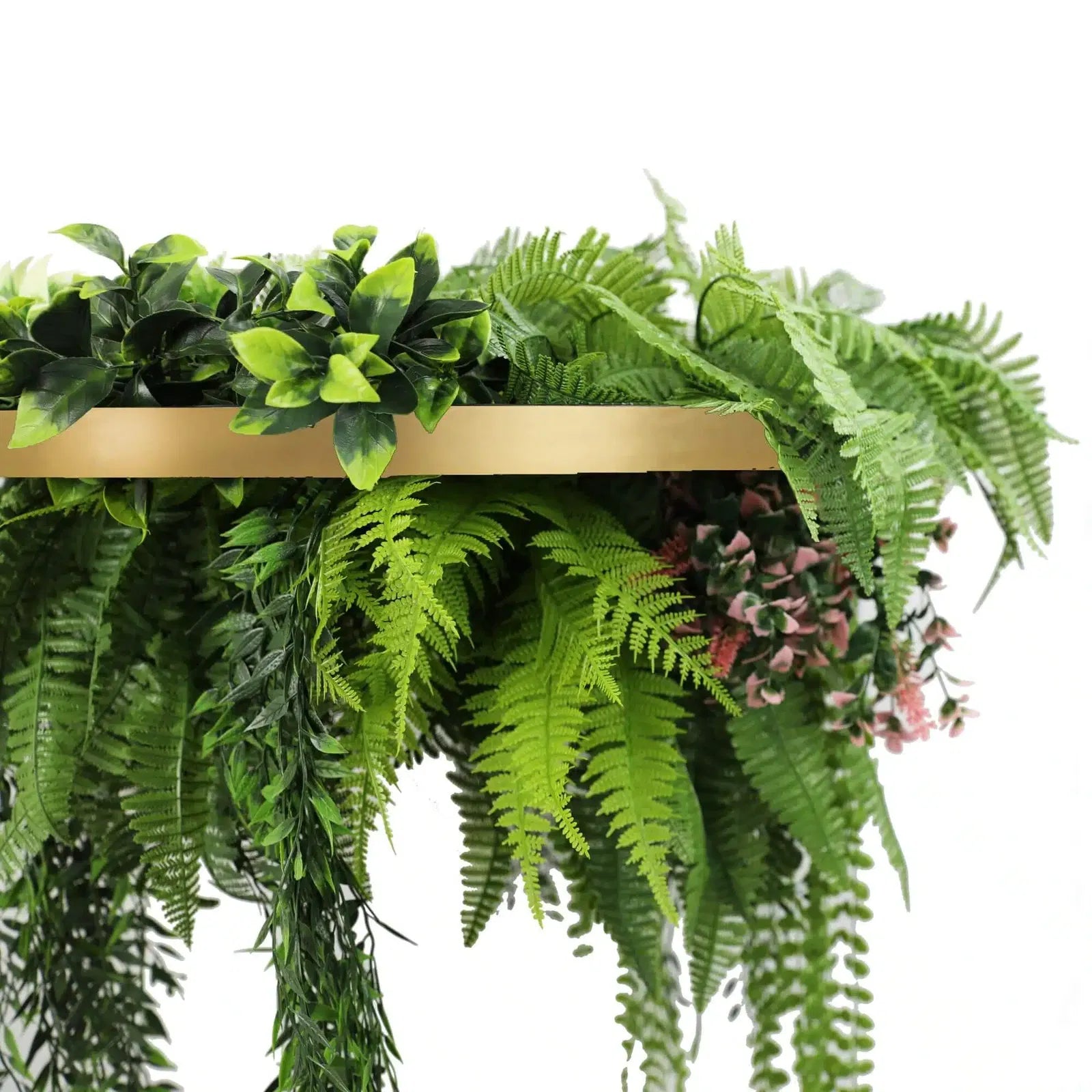 Gold Framed Roof Hanging Disc With Draping Life-Like Plants 23.6"