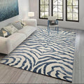 Multi Sizes Handmade Wool & Faux Silk Animal Print Zebra Area Rug Ivory Blue