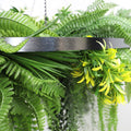 Silver Framed Roof Hanging Disc With Draping Life-Like Ferns and Plants UV Resistant Large