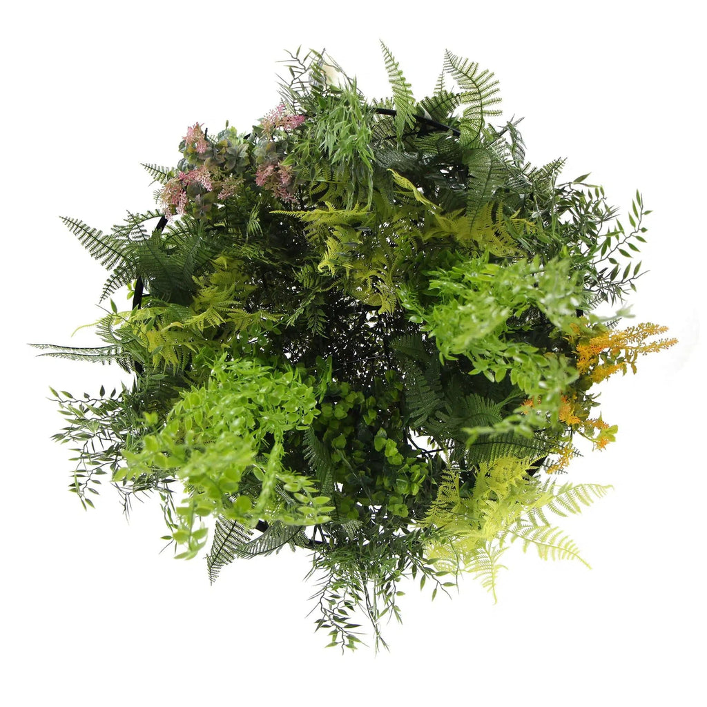 Black Framed Roof Hanging Disc With Draping Life-Like Plants 60cm