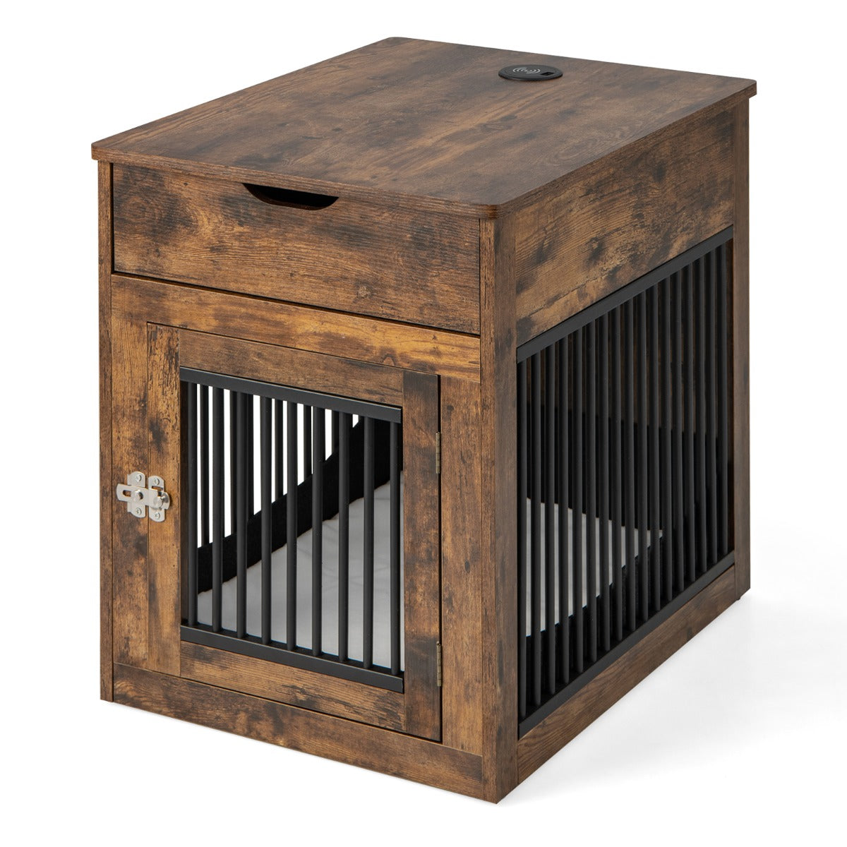 NNECW Furniture Style Dog Crate with Wired & Wireless Charging