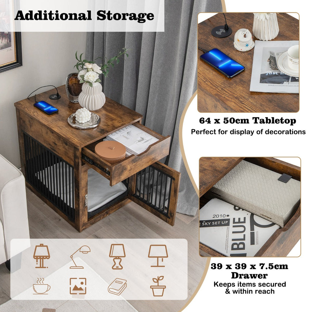 NNECW Furniture Style Dog Crate with Wired & Wireless Charging